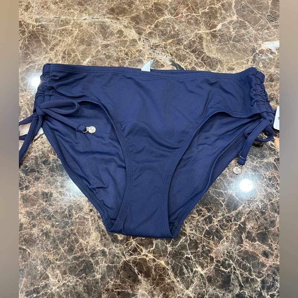 NWT- Anne Cole Bikini Bottom- Size M- Navy- Ruched Side
